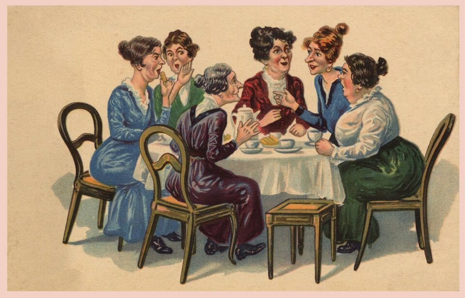 Freebie vintage digital postcard gossip women freubels freebies